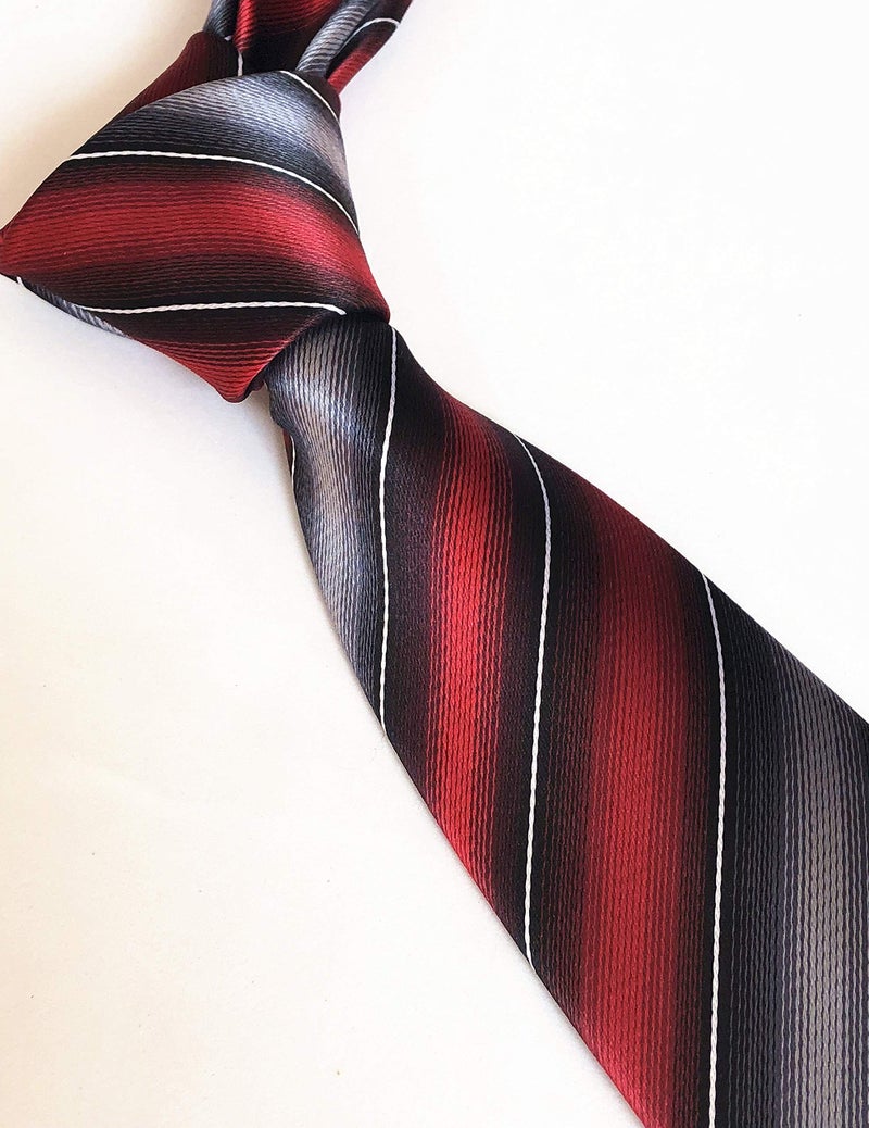 Elfeves Men's Modern Striped Patterned Formal Ties College Daily Woven Neckties (One Size, Deep Red Grey) - Image 4